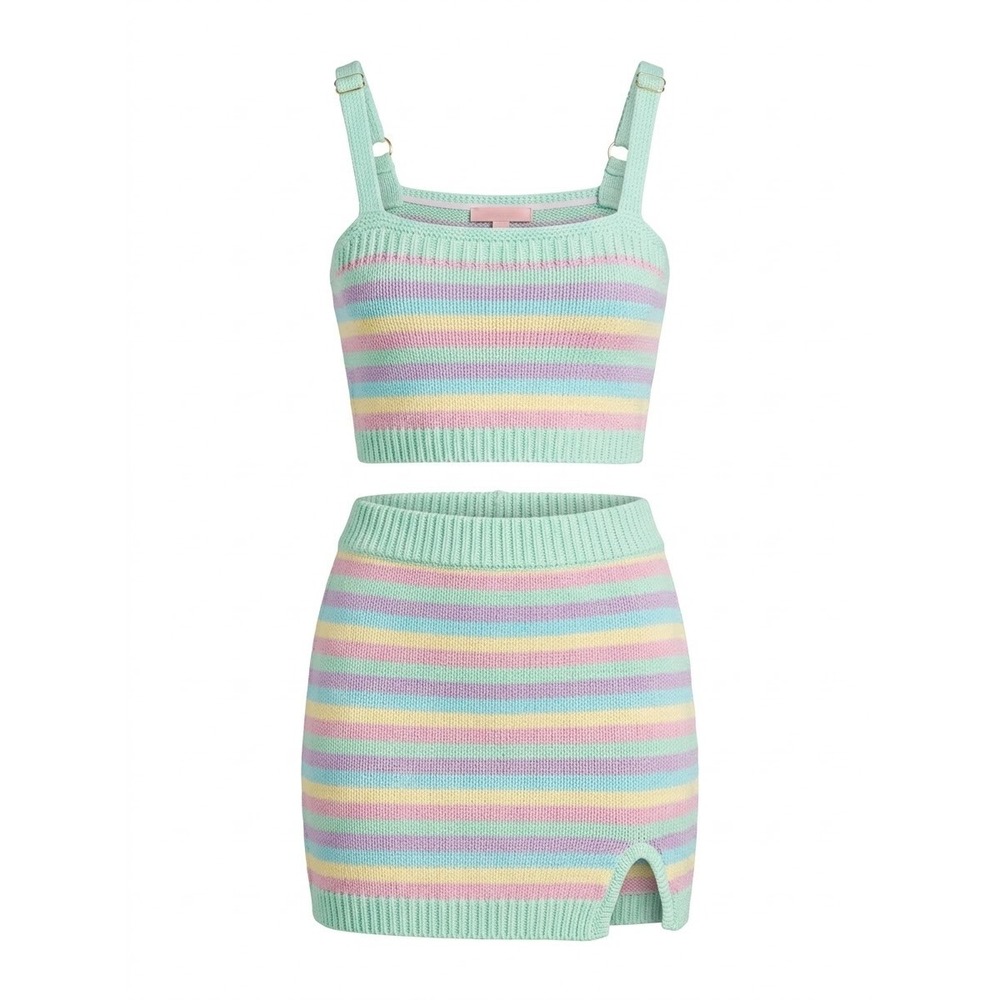 Show Me Your Mumu Nineties Knit Set Women S Pastel Striped Crop Top Mini Skirt